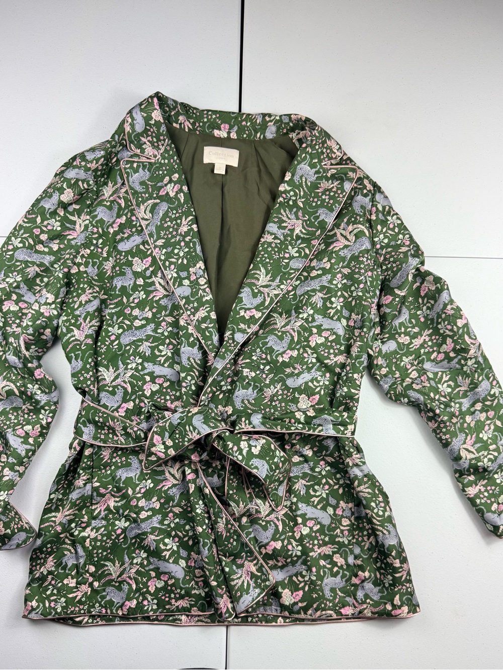 J Crew Collection green silk jungle print blazer Medium